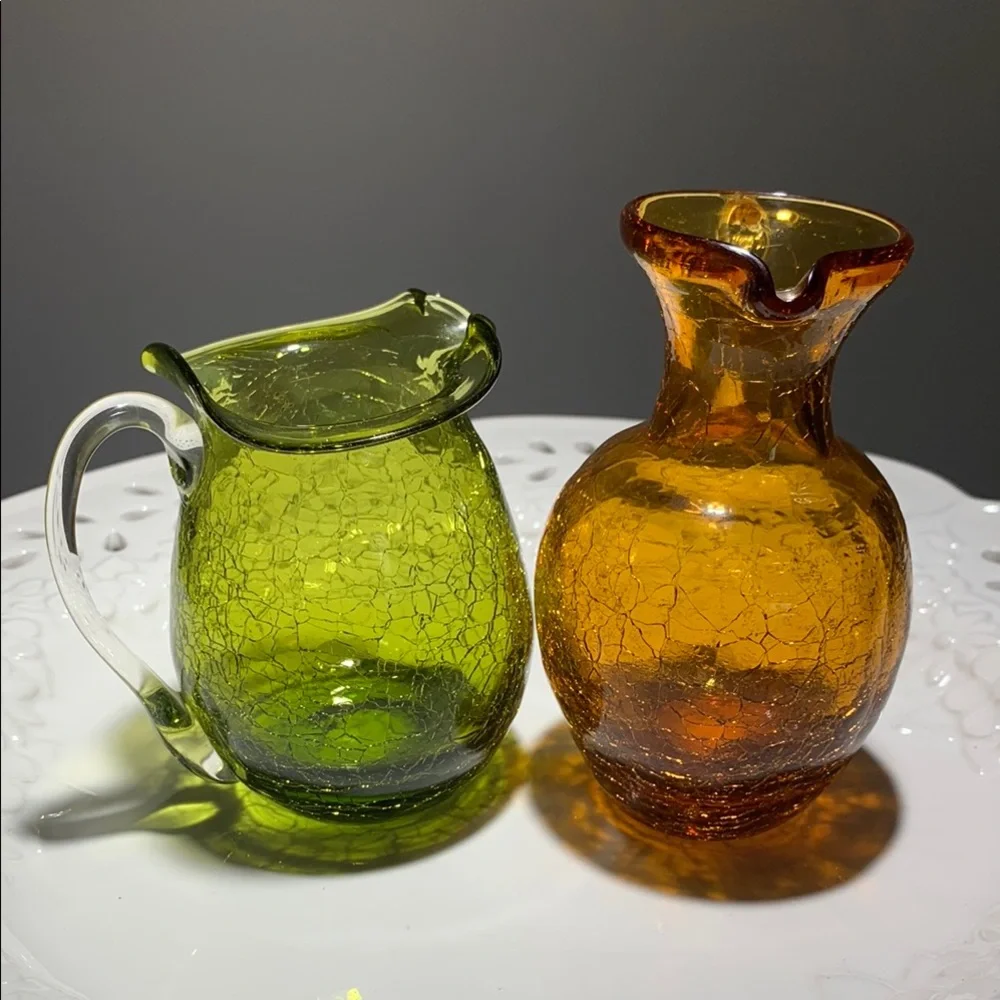 Crackle Glass Olive and Orange MINI Accent Decor VINTAGE - Picture 7 of 8